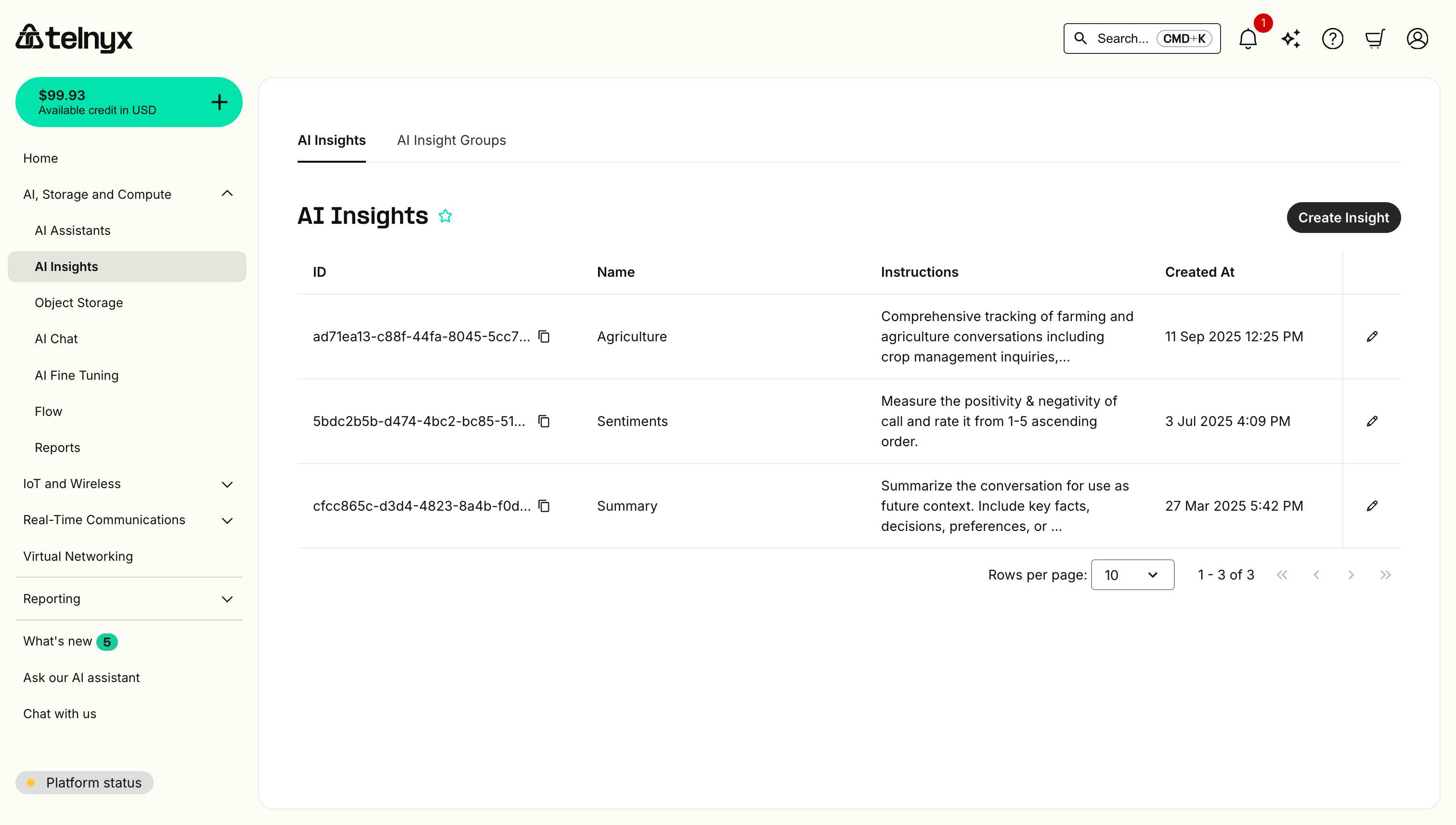 AI Insights Main Page